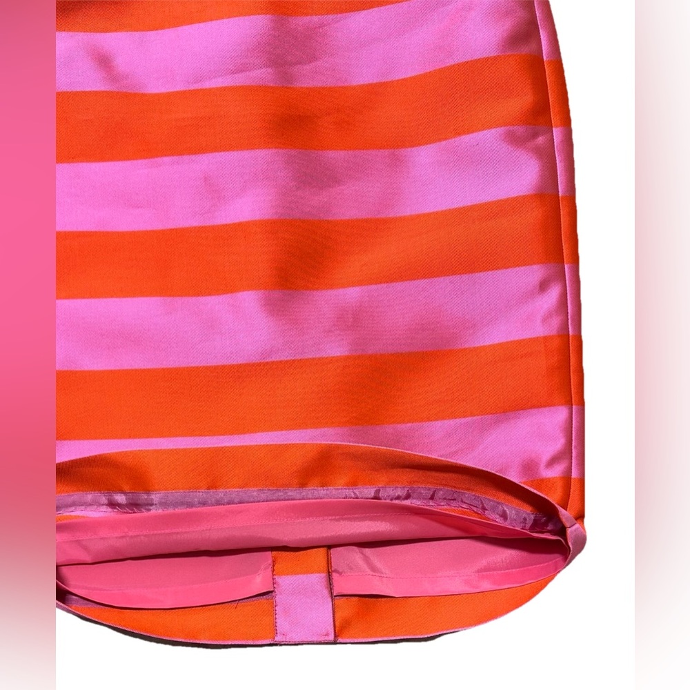Doncaster NWT Pink Orange Striped Pencil Skirt 2 Silk Blend Midi Career Party - Picture 4 of 11
